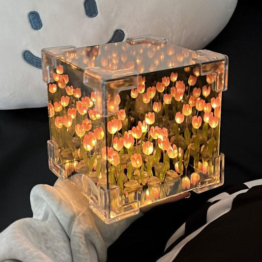 Handmade DIY Magic Cube Tulips Flower Table Lamp and Mirror 2 in 1